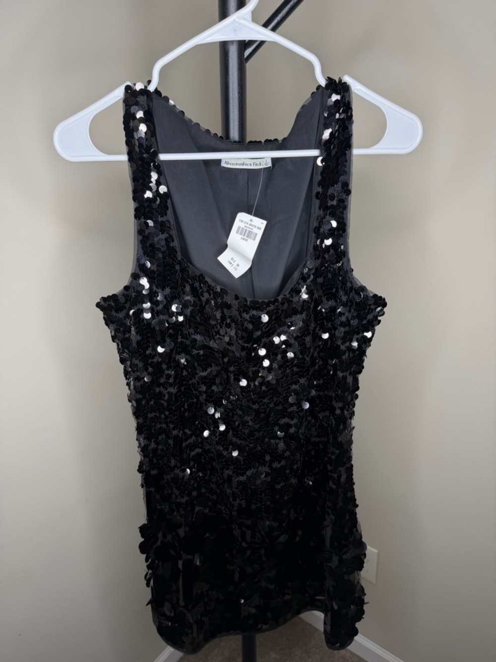 NWT Abercrombie & Fitch Black Square Neck Sleeveless Sequin Dress Size L
